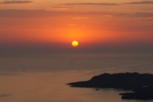 Coucher de soleil sur La Caldera, Santorini, Grèce